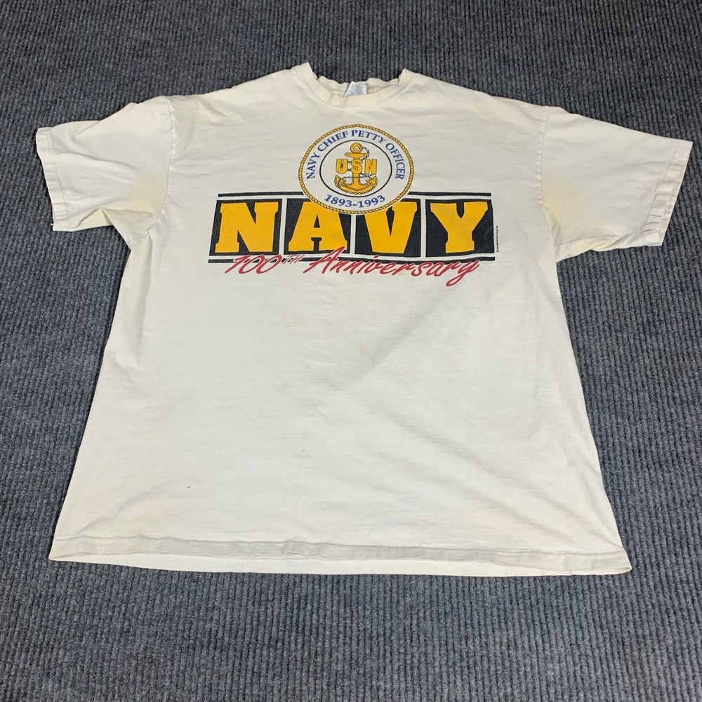 VTG Hanes Beefy T Shirt Mens Extra Large White US Navy Single Stitch Retro‎ 90s